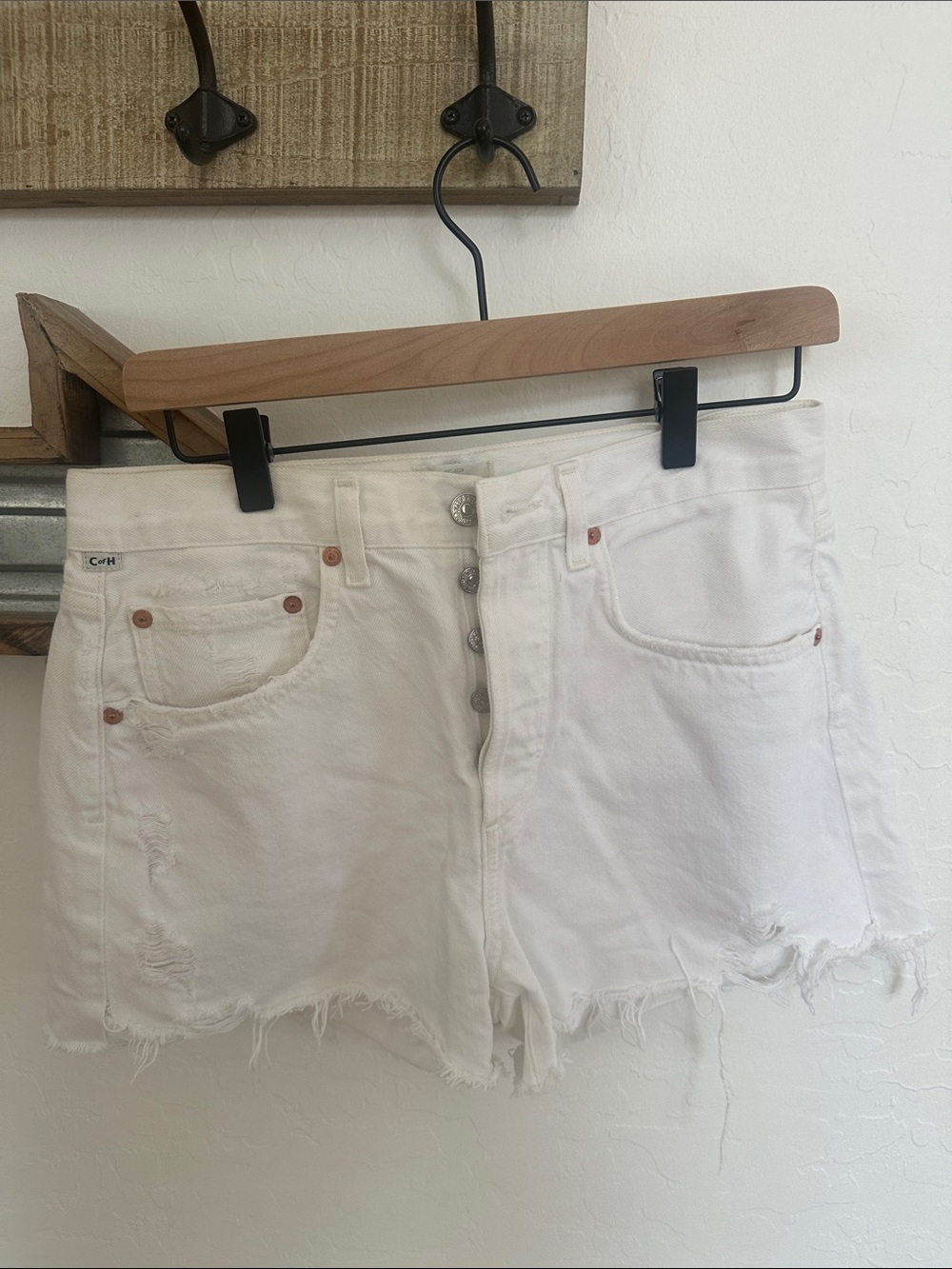 Citizens of Humanity White High-Rise Button-Fly Denim Shorts